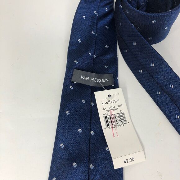 Van Heusen Mens Necktie Classic Blue Polyester Embroidered Box Print - Picture 4 of 7